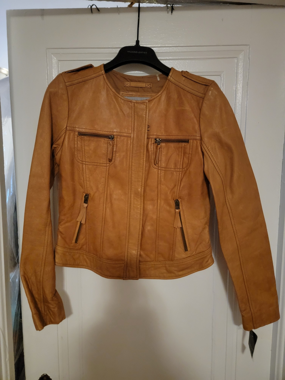Andrew Marc Women's Cognac Leather Zip Jacket